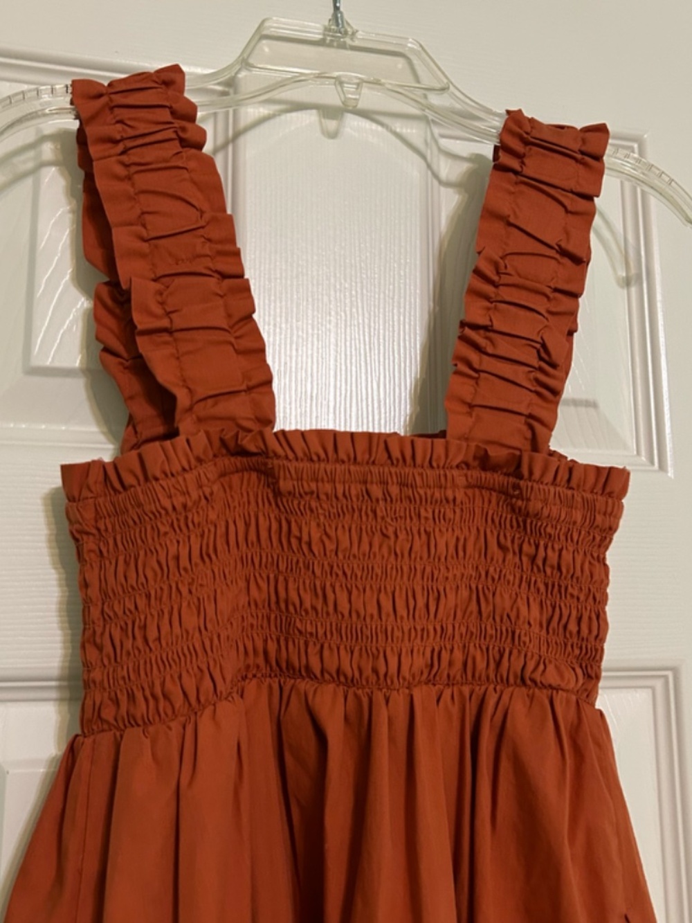 Abercrombie & Fitch Burnt Orange Sundress Smocked Scrunchie Strap 2 Tier Small - Picture 7 of 14